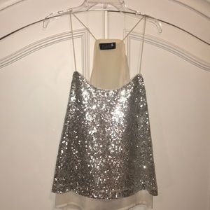 Sequined tank top with cream back